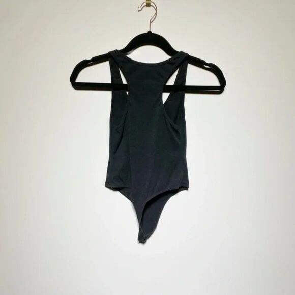 American Apparel Womens Black Open Back Deep V-Neck Bodysuit Size S - Picture 1 of 3